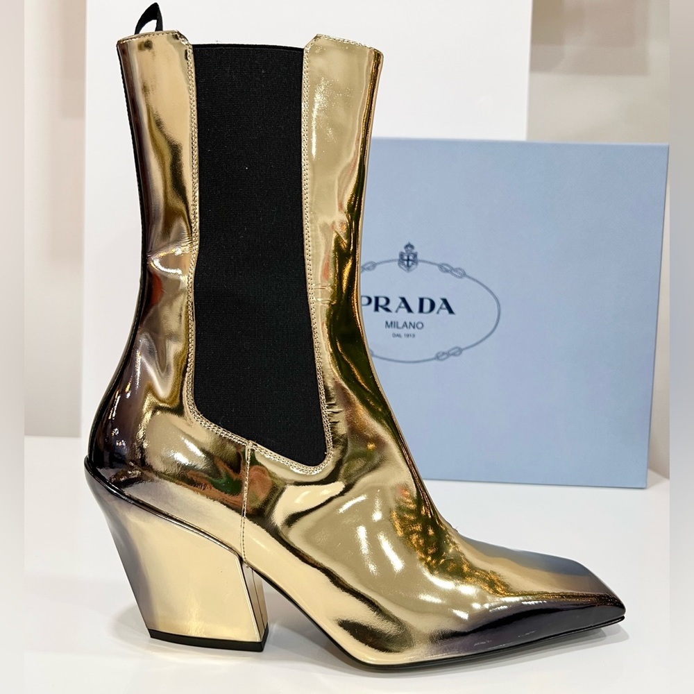 PRADA Metallic Leather Mid-Calf Boots EU:39.5 - Picture 1 of 11